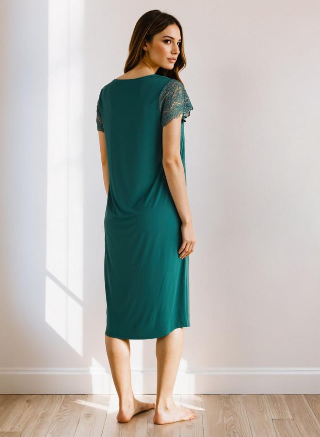 Splash FAV V-neck Night Dress with Lace Sleeve - Image 2