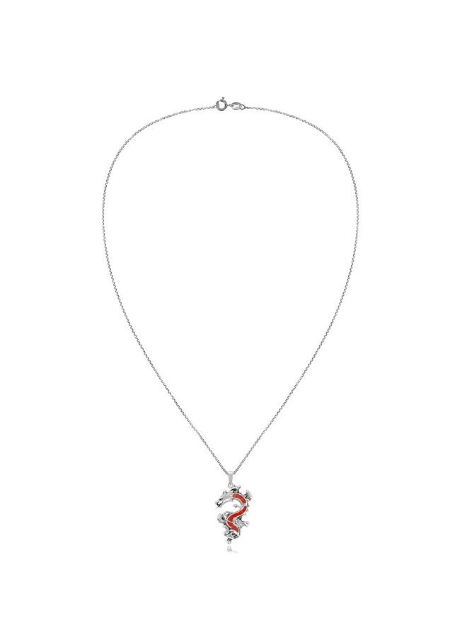 AeraVida - Majestic And Powerful Asian Inspired Dragon .925 Sterling Silver Pendant With Reconstructed Red Coral Inlays Good Luck Symbol Chain Necklace - Image 1