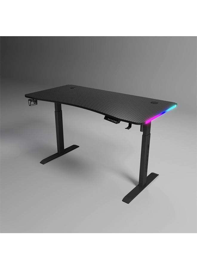 keke Multifunctional Adjustable Height Gaming Desk with RGB LED Lights, Wireless Remote, Handle Rack, Cup Holder, USB Socket and Headphone Hook 120 CM - Image 1
