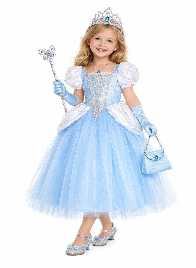 CQDY Princess Cinderella Dress for Girls Blue Puff Sleeve Costume Outfit Dress Up Clothes for Party Halloween Christmas Birthday - Image 1