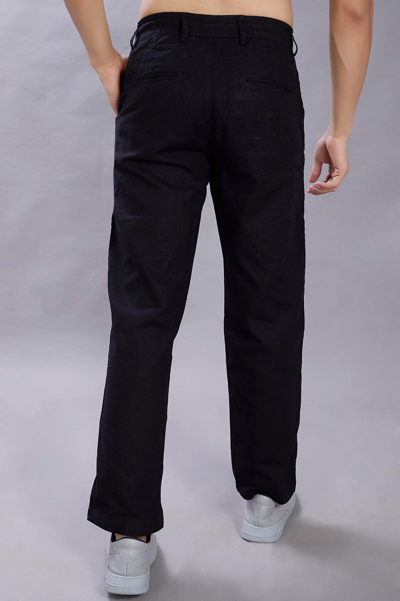 DIVISIVE Men's Relaxed Fit Front Pleated Cotton Linen Blend Trousers (DPT32_34_Black) - Image 5