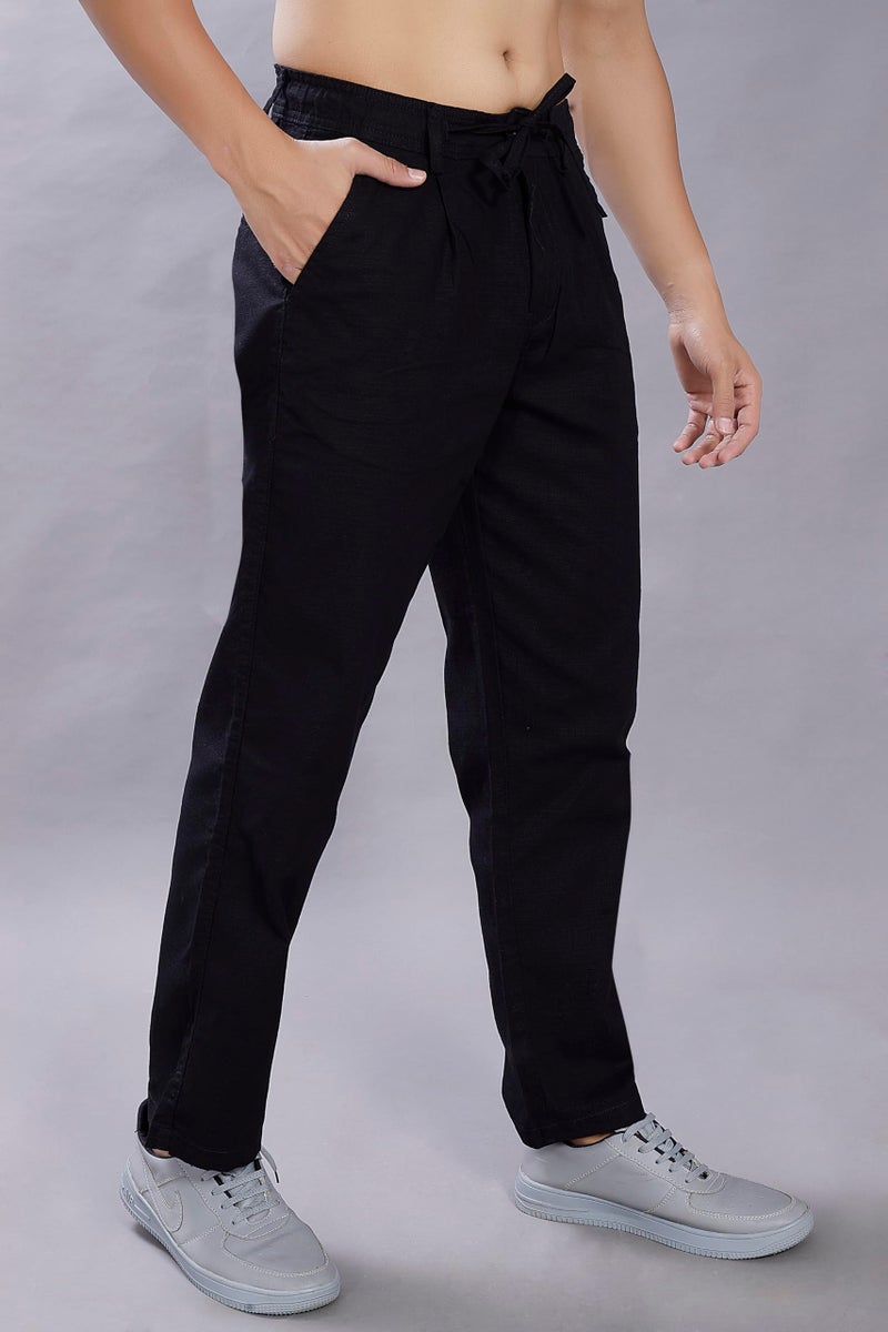 DIVISIVE Men's Relaxed Fit Front Pleated Cotton Linen Blend Trousers (DPT32_34_Black) - Image 3