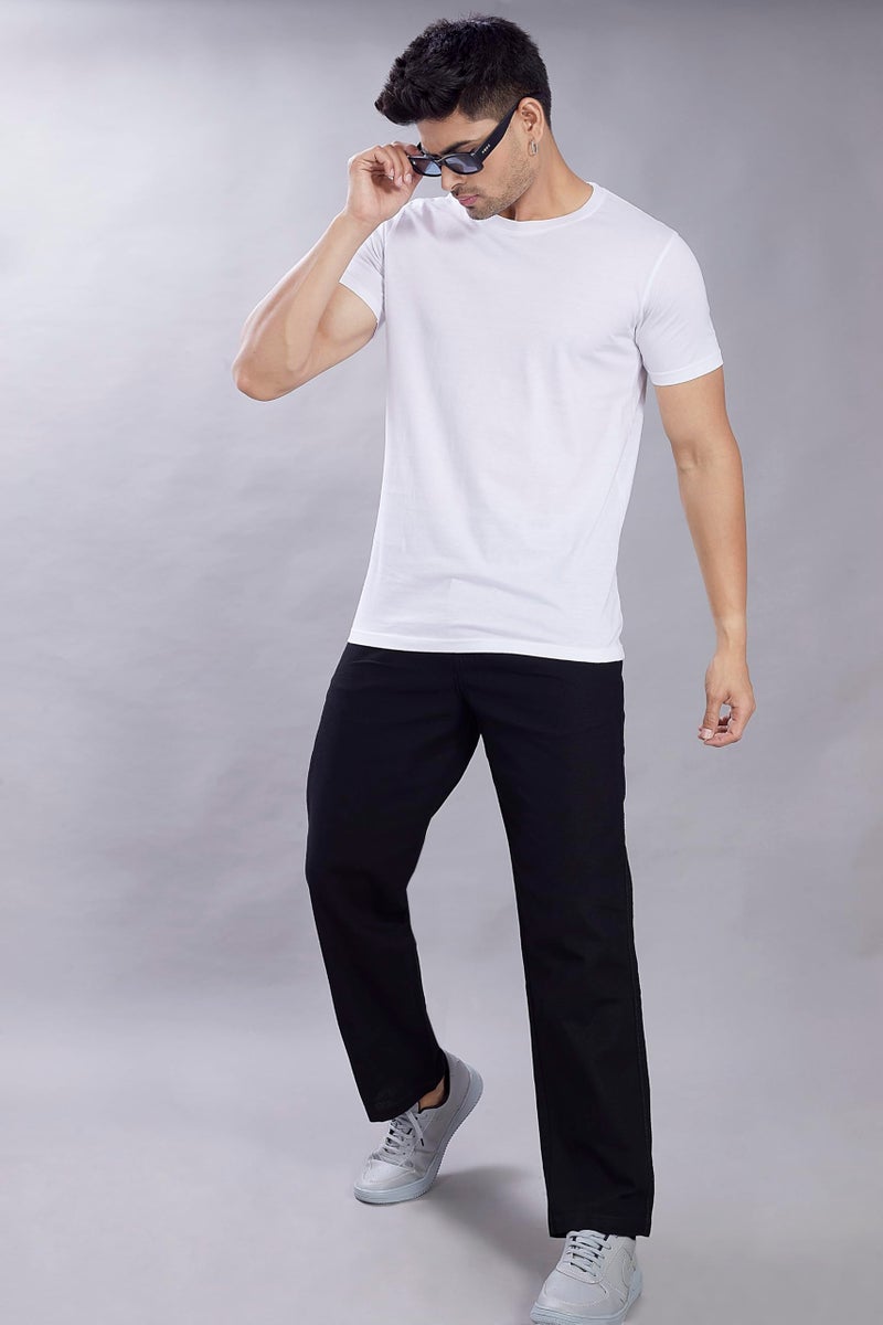 DIVISIVE Men's Relaxed Fit Front Pleated Cotton Linen Blend Trousers (DPT32_34_Black) - Image 2