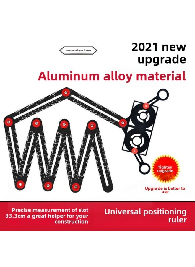Generic - Opening Special-shaped Measuring Ruler Section Ruler Ruler Nine-fold Ruler Taking Ruler Multifunctional Tile Positioning Six-fold Ruler-Model:[model 2021] Aluminum Alloy 9-fold Ruler + Positioning Head - Image 1