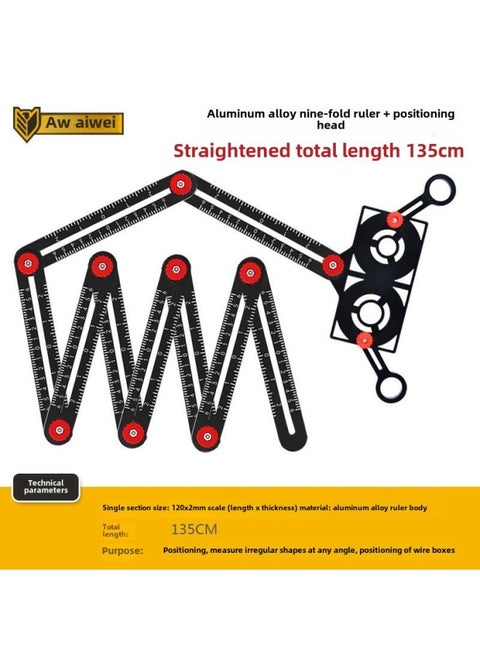 Opening Special-shaped Measuring Ruler Section Ruler Ruler Nine-fold Ruler Taking Ruler Multifunctional Tile Positioning Six-fold Ruler-Model:[model 2021] Aluminum Alloy 9-fold Ruler + Positioning Head