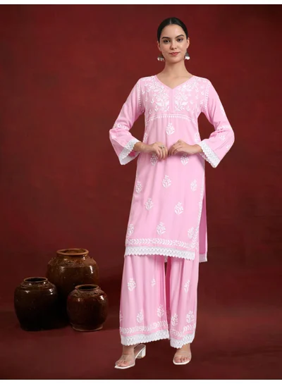 Alaya Women Hand Embroidered Lucknowi Chikankari Rayon Kurta Set-AL4077KS