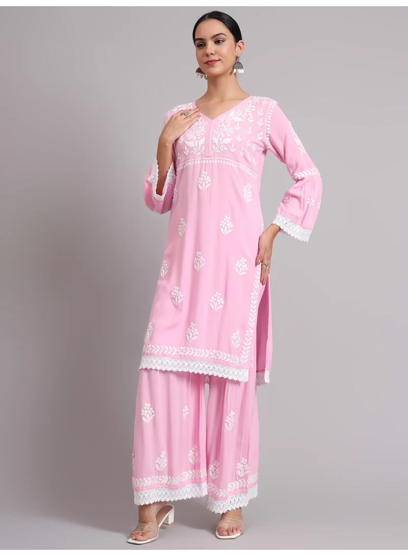Alaya Women Hand Embroidered Lucknowi Chikankari Rayon Kurta Set-AL4077KS