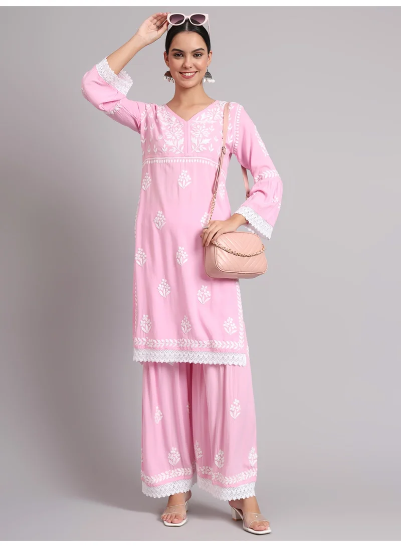Alaya Women Hand Embroidered Lucknowi Chikankari Rayon Kurta Set-AL4077KS