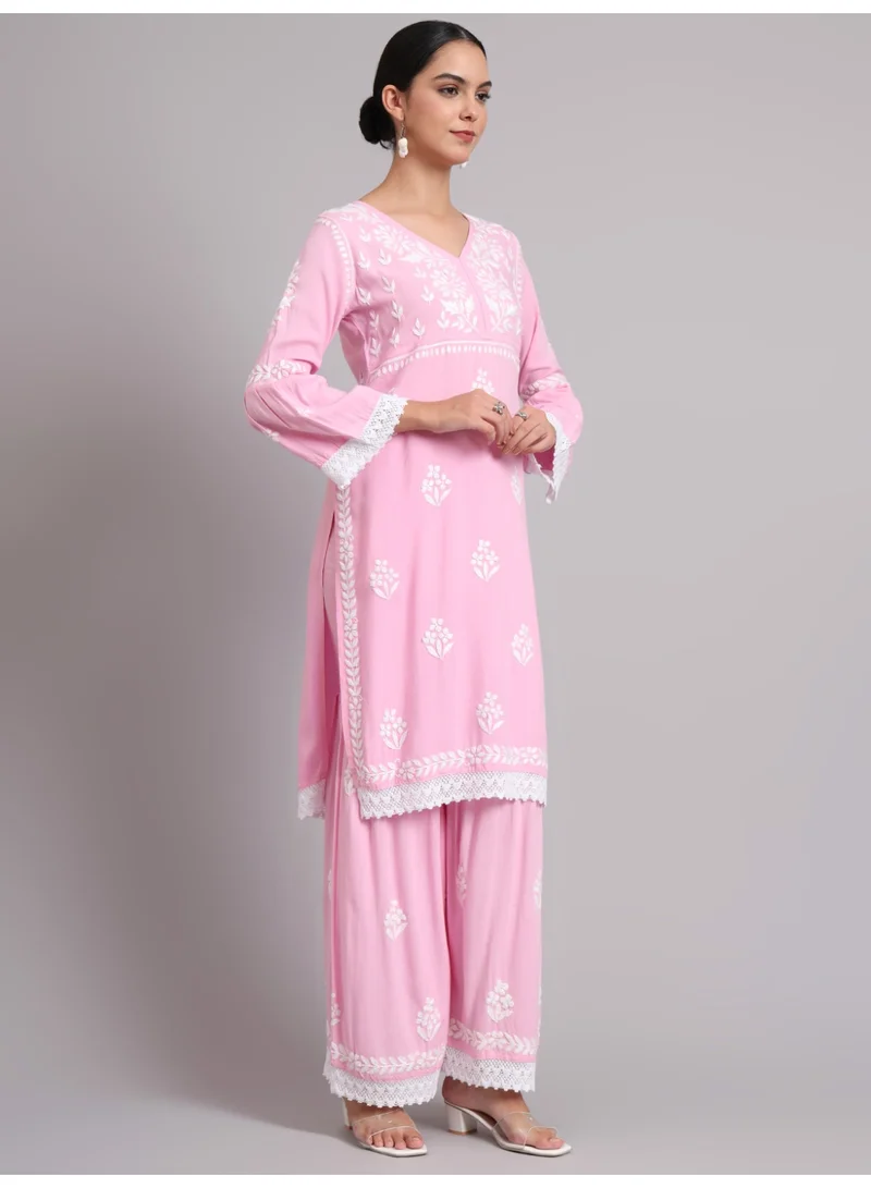 Alaya Women Hand Embroidered Lucknowi Chikankari Rayon Kurta Set-AL4077KS