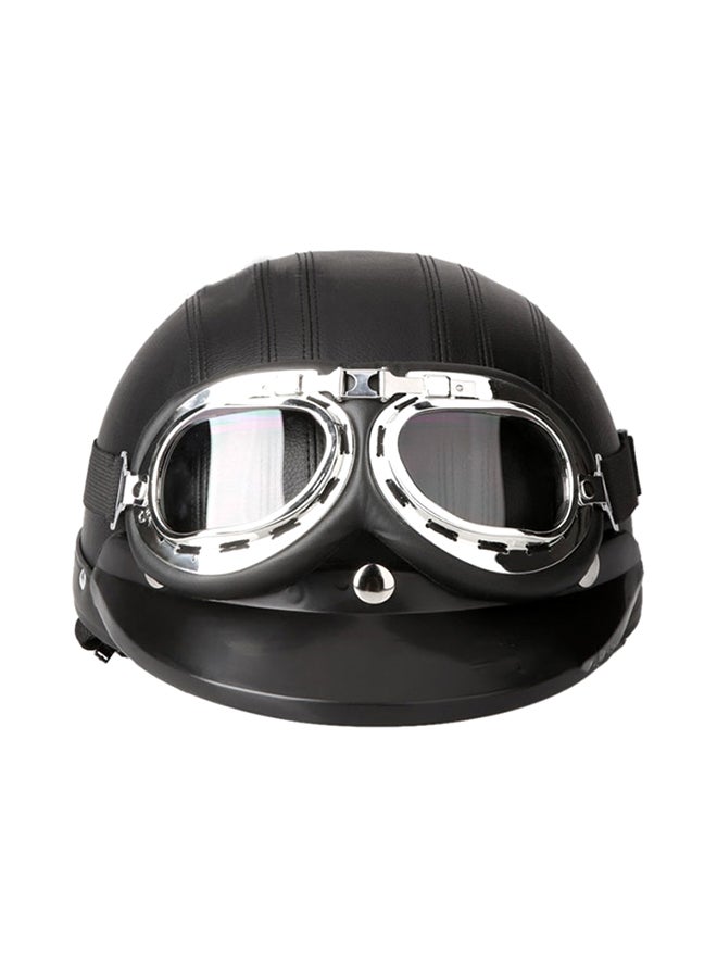 Loquat German Style Motorcycle PU Half Helmet Safety Goggles - Image 1