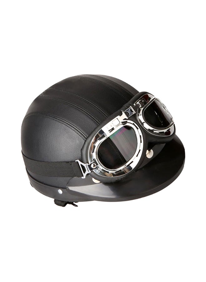 Loquat German Style Motorcycle PU Half Helmet Safety Goggles - Image 2
