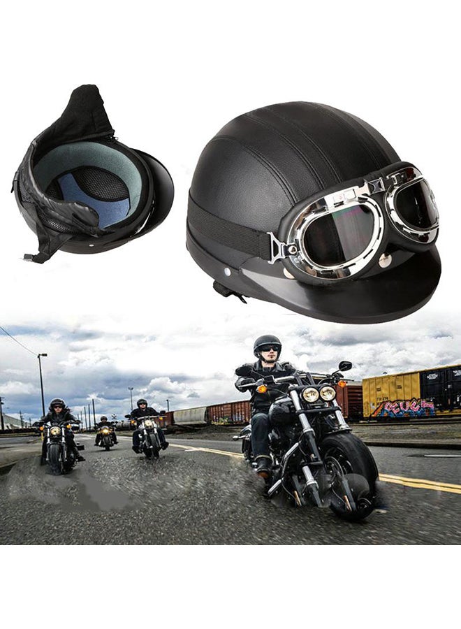 Loquat German Style Motorcycle PU Half Helmet Safety Goggles - Image 3