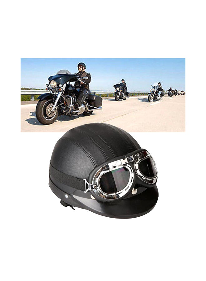 Loquat German Style Motorcycle PU Half Helmet Safety Goggles - Image 5