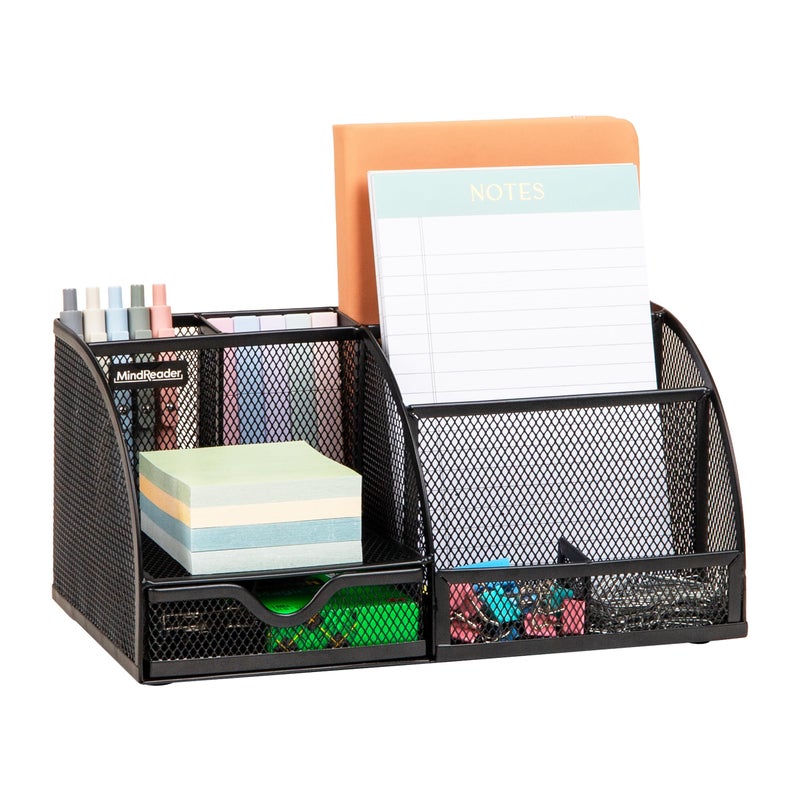 Mind Reader 7-Compartment Desktop Organizer, File & Accessory Storage, Metal Mesh Office Organizer for Desk, Workspace, Mail, Black - Image 1