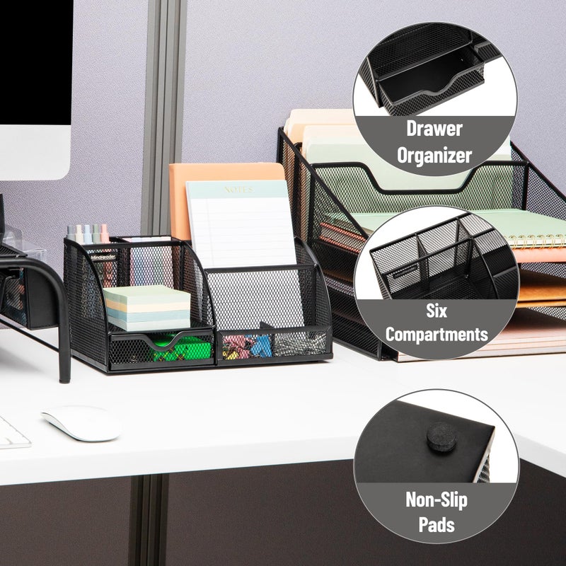 Mind Reader 7-Compartment Desktop Organizer, File & Accessory Storage, Metal Mesh Office Organizer for Desk, Workspace, Mail, Black - Image 4