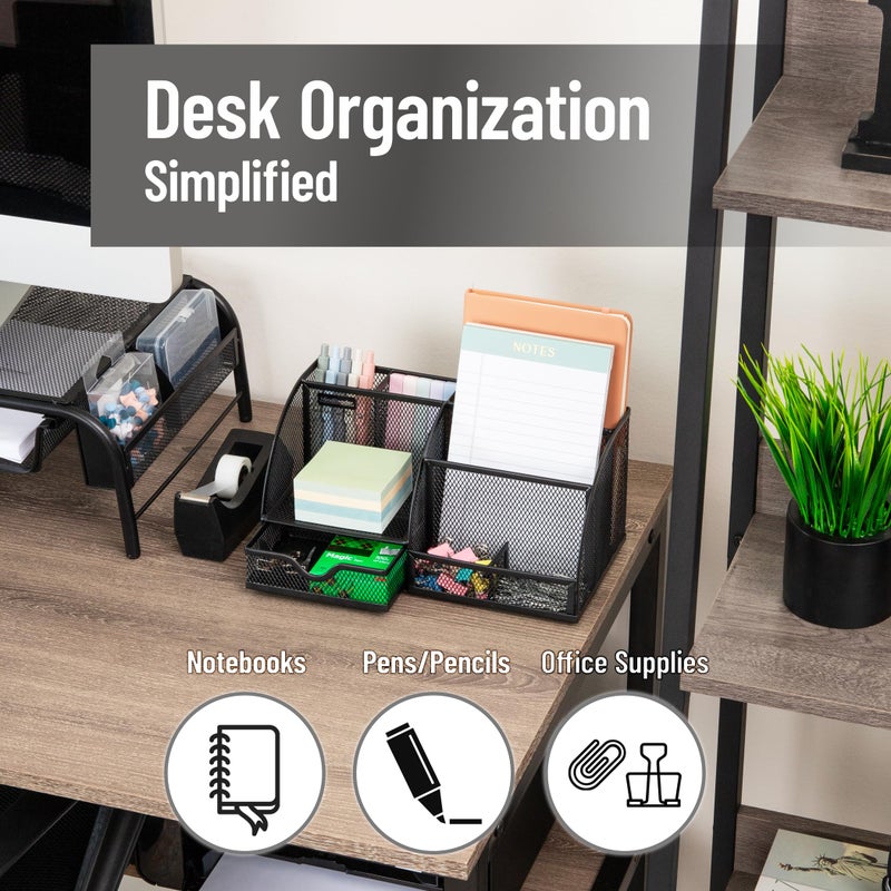 Mind Reader 7-Compartment Desktop Organizer, File & Accessory Storage, Metal Mesh Office Organizer for Desk, Workspace, Mail, Black - Image 2