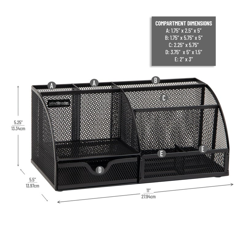 Mind Reader 7-Compartment Desktop Organizer, File & Accessory Storage, Metal Mesh Office Organizer for Desk, Workspace, Mail, Black - Image 3