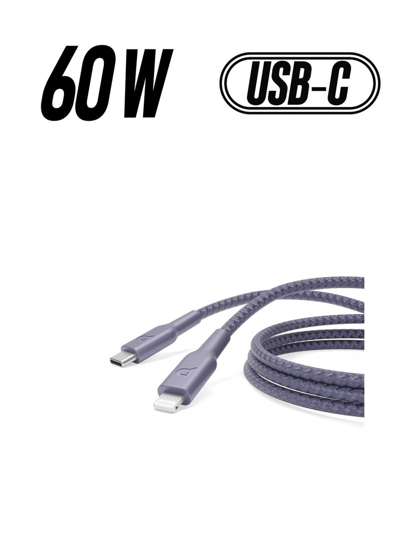 Powerology iPhone Charger USB-C To Lightning Data & Fast Charger Braided Cable 2m 60W PD Compatible with iPhone 14/14 Plus/ 14 Pro/14 Pro Max/iPhone 13/12/11/XS/Pro Max /Pro/Mini/SE/ipad 9, Purple  - Image 1