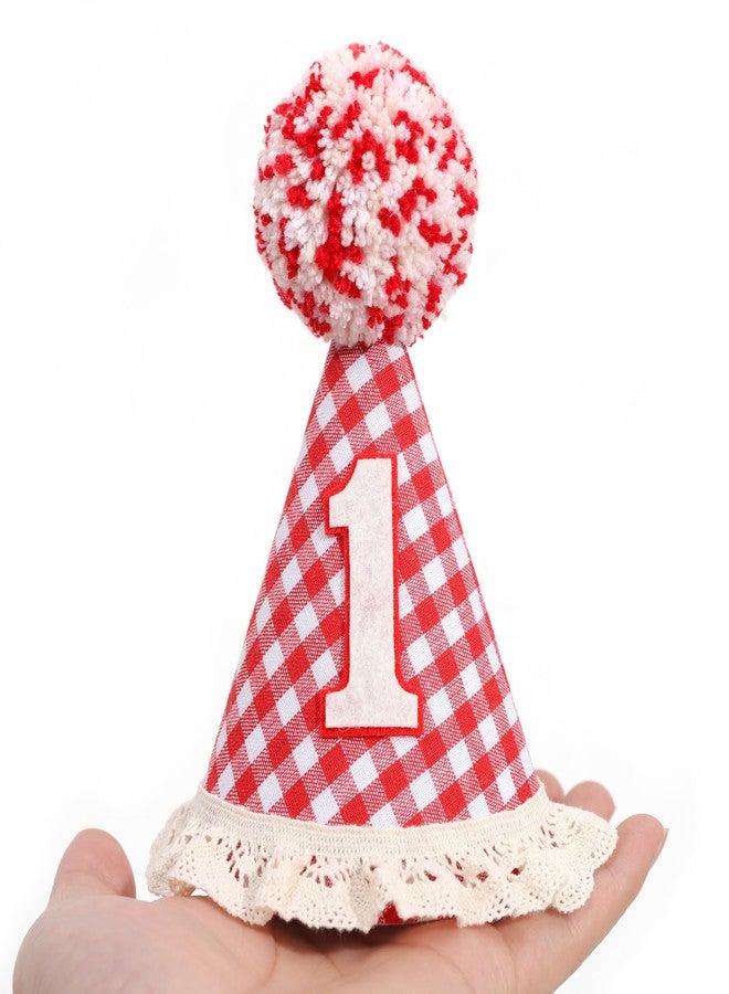 Agkvw Red Gingham 1st Birthday Hat - Retro Birthday Crown, Picnic, Pizza Bday Hat, First Bday Decorations Fot Boys and Girls - Image 4