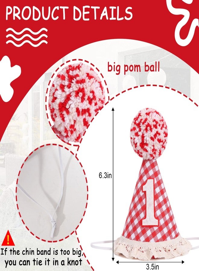 Agkvw Red Gingham 1st Birthday Hat - Retro Birthday Crown, Picnic, Pizza Bday Hat, First Bday Decorations Fot Boys and Girls - Image 2