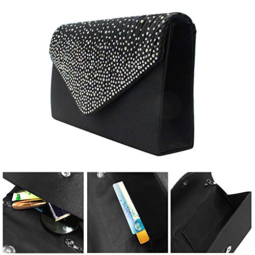 Groupcow New Ladies Evening Handbags Bridal Wedding Bag Handbag (Black) - Image 3
