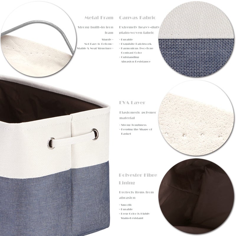 Sea Team 3-Pack Large Storage Basket Set, Trunk Organizer, Clothes Toys Bin, 15 x 10 x 10 Inches, Big Rectangular Canvas Fabric Collapsible Shelf Box with Handles for Kids Room (Denim/White) - Image 4