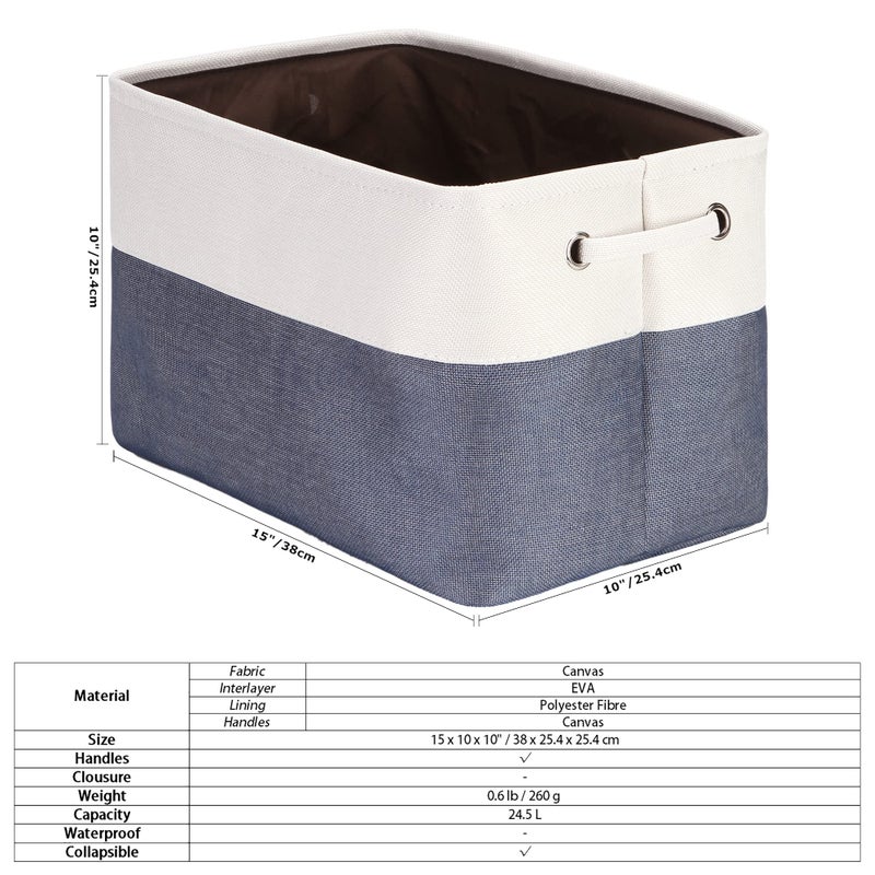 Sea Team 3-Pack Large Storage Basket Set, Trunk Organizer, Clothes Toys Bin, 15 x 10 x 10 Inches, Big Rectangular Canvas Fabric Collapsible Shelf Box with Handles for Kids Room (Denim/White) - Image 5