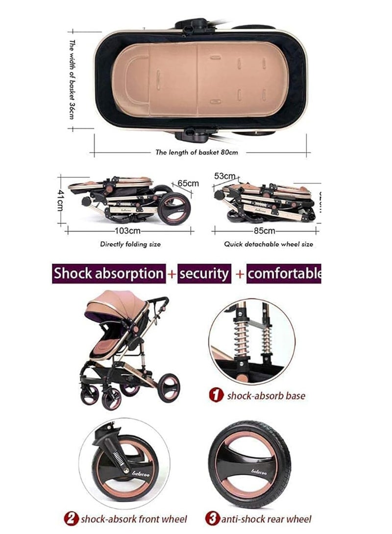 Baby Stroller 3-in-1 with Reversible Seat Convertible Infant to Toddler Travel System with Bassinet Adjustable Canopy, Shock Absorption Suitable for Newborn to 36 Months. - Image 3