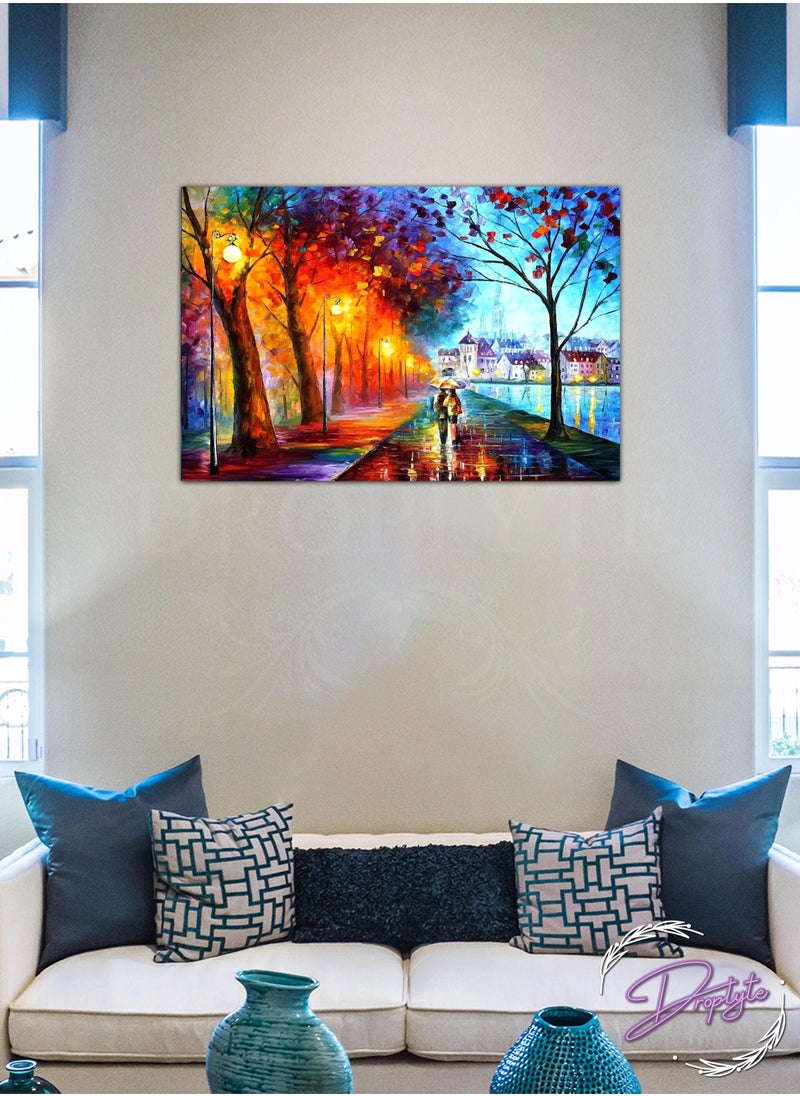 Droplyte Couple Walking on Road Colorful Painting Decorative Wall Art Wall Decor Card Board MDF Home Decor for Living Room, Drawing Room, Office Room and Bedroom 60CM x 40CM  - Image 1