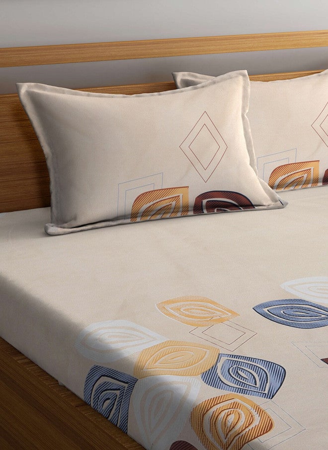Arrabi Cream Leaf Cotton 300 TC Fitted King Fine Bedsheet with 2 Pillow Covers - Image 3