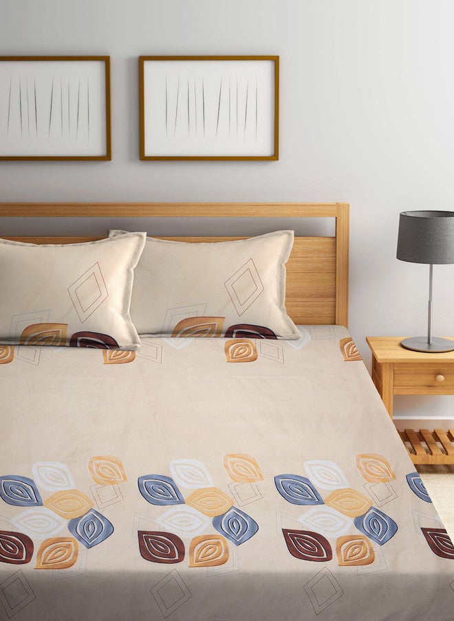 Arrabi Cream Leaf Cotton 300 TC Fitted King Fine Bedsheet with 2 Pillow Covers - Image 2
