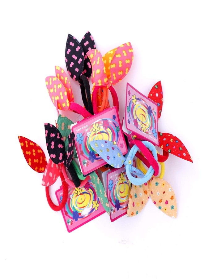 Honbon Multicolour Rabbit Ear Hair Tie Rubber Bands Style Ponytail Holder for Girls 16 Pieces - Image 1