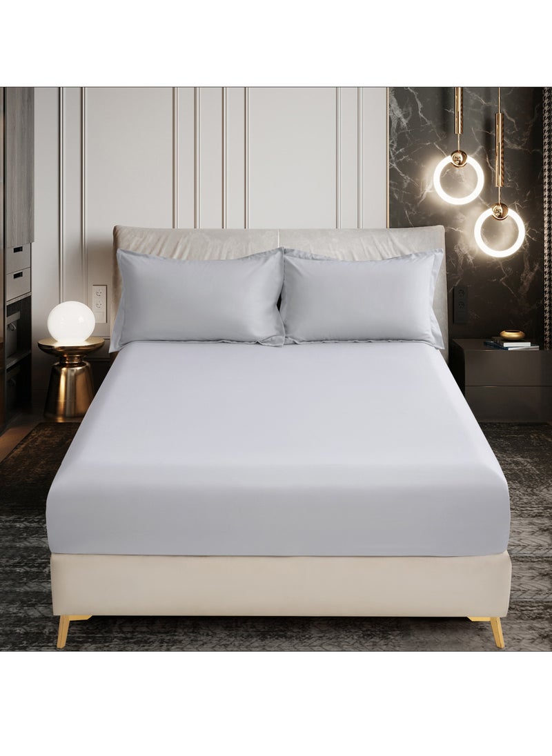 Donetella - Bedding Fitted Sheet 2-Pcs Twin Size Solid Bed Sheet Set Fits(120x200CM) With Pillowcases And 30 CM Extra Deep Brushed Microfiber Bed Sheet,Light Grey - Image 1