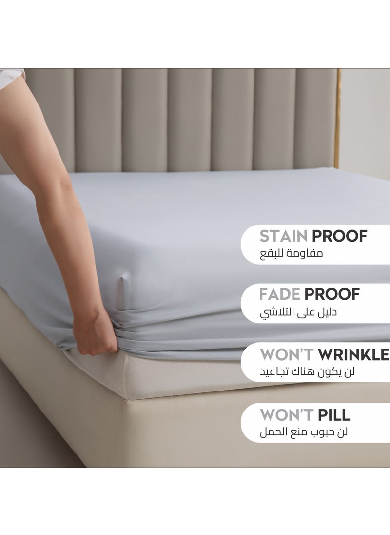 Donetella - Bedding Fitted Sheet 2-Pcs Twin Size Solid Bed Sheet Set Fits(120x200CM) With Pillowcases And 30 CM Extra Deep Brushed Microfiber Bed Sheet,Light Grey - Image 1
