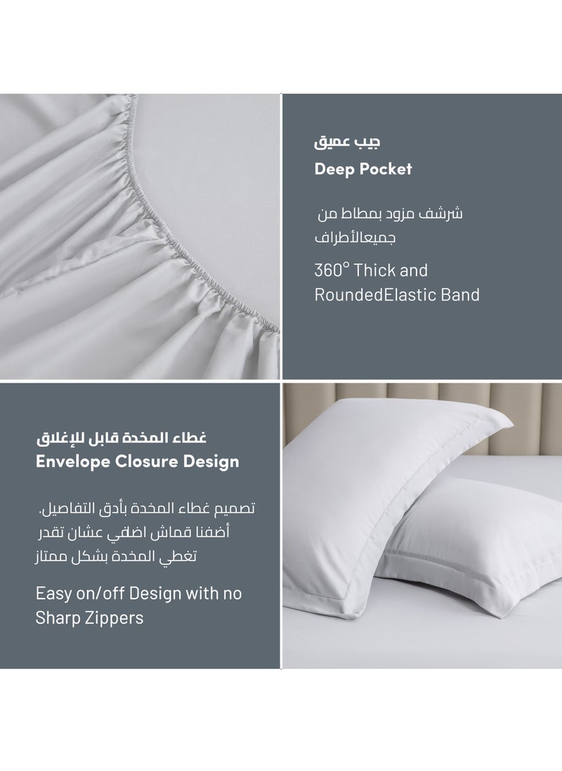 Donetella - Bedding Fitted Sheet 2-Pcs Twin Size Solid Bed Sheet Set Fits(120x200CM) With Pillowcases And 30 CM Extra Deep Brushed Microfiber Bed Sheet,Light Grey - Image 1