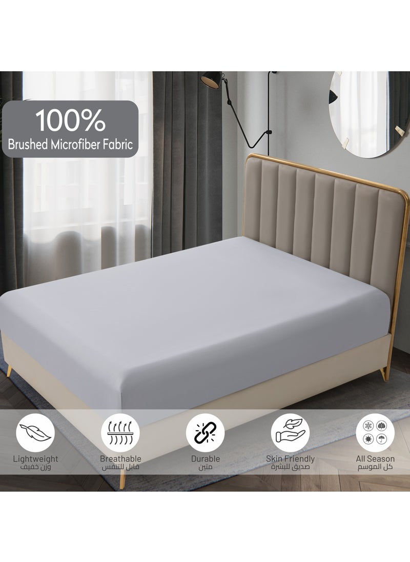 Donetella - Bedding Fitted Sheet 2-Pcs Twin Size Solid Bed Sheet Set Fits(120x200CM) With Pillowcases And 30 CM Extra Deep Brushed Microfiber Bed Sheet,Light Grey - Image 1