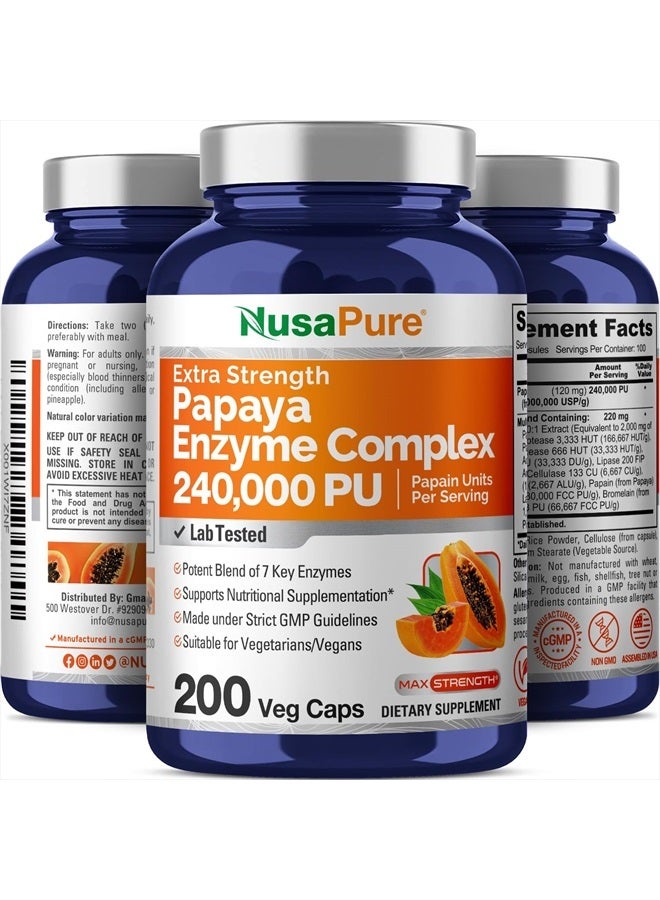NusaPure مجمع إنزيم البابايا باباين 240,000 وحدة - 200 كبسولة نباتية - 100% نباتي، غير معدل وراثيًا - Image 4
