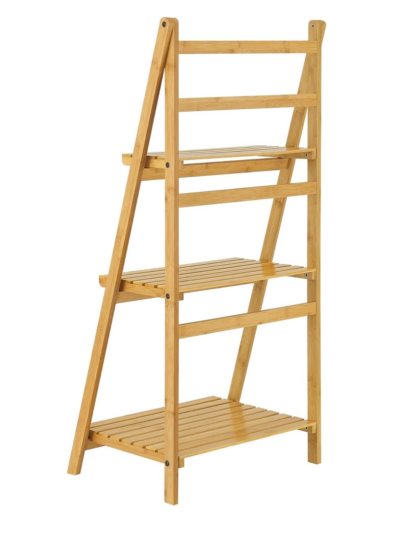 DubaiGallery Bamboo Ladder Shelf Free Standing 3 Compartment Storage Shelving Unit for Bathroom Kitchen or Living Room - Image 3