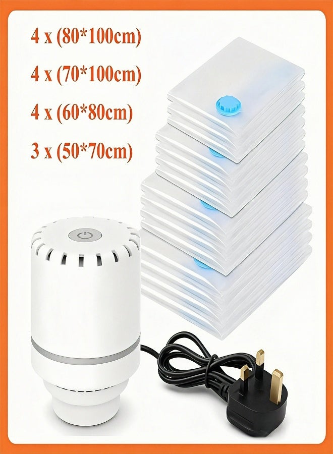 15 Pack Plastic Vacuum Seal Bag Vacuum Storage Bag with Pump, (4 Jumbo, 4 Large, 4 Medium, 3 Small) Vacuum Seal Storage Bags, Reusable Vacuum Bags for Clothes, Mattress, Blanket, Duvets, Pillows, Comforters, Quilt, Travel - Image 1