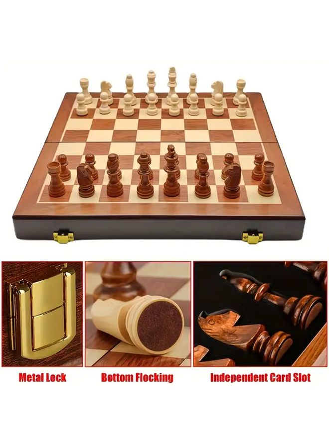 Premium Magnetic Wooden Chess Set 11.61 Inch Folding Board Storage 2 Extra Queens - Image 4