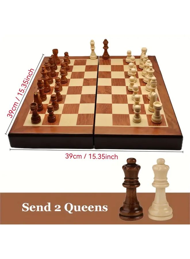 Premium Magnetic Wooden Chess Set 11.61 Inch Folding Board Storage 2 Extra Queens - Image 5
