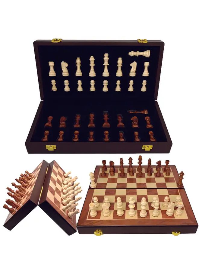 Premium Magnetic Wooden Chess Set 11.61 Inch Folding Board Storage 2 Extra Queens - Image 1