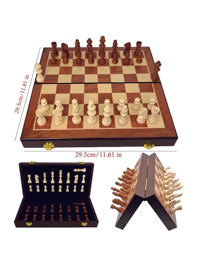 Premium Magnetic Wooden Chess Set 11.61 Inch Folding Board Storage 2 Extra Queens - Image 3