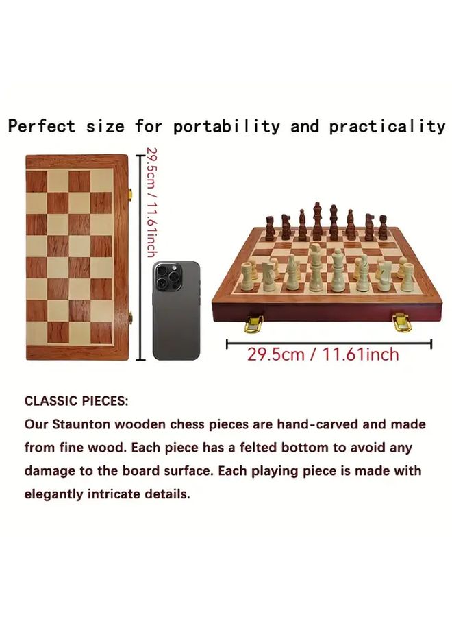 Premium Magnetic Wooden Chess Set 11.61 Inch Folding Board Storage 2 Extra Queens - Image 2