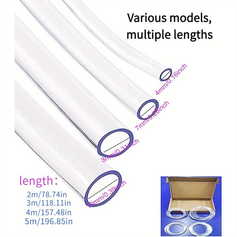 أنابيب PVC الشفافة المدمجة بقطر داخلي 4 مم و6 مم، بطول يتراوح بين 78.74 إلى 196.85 بوصة، بسماكة 1 مم، أنبوب بلاستيكي مرن للاستخدام في الصيانة المنزلية، نقل المياه والزيوت، أحواض الأسماك، المختبرات، والري بالتنقيط في الحدائق. - Image 1