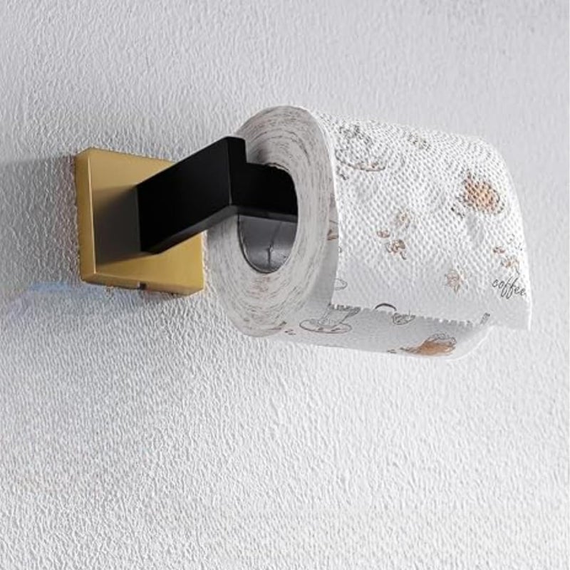 LUXIUR Toilet Paper Roll Holder for Bathroom, Kitchen Tissue Roll Stand, 304 Grade Stainless Steel Wall Mount Hanger for Kitchen Accessories Items, Home and Bathroom Accessories, Black Gold - Image 1