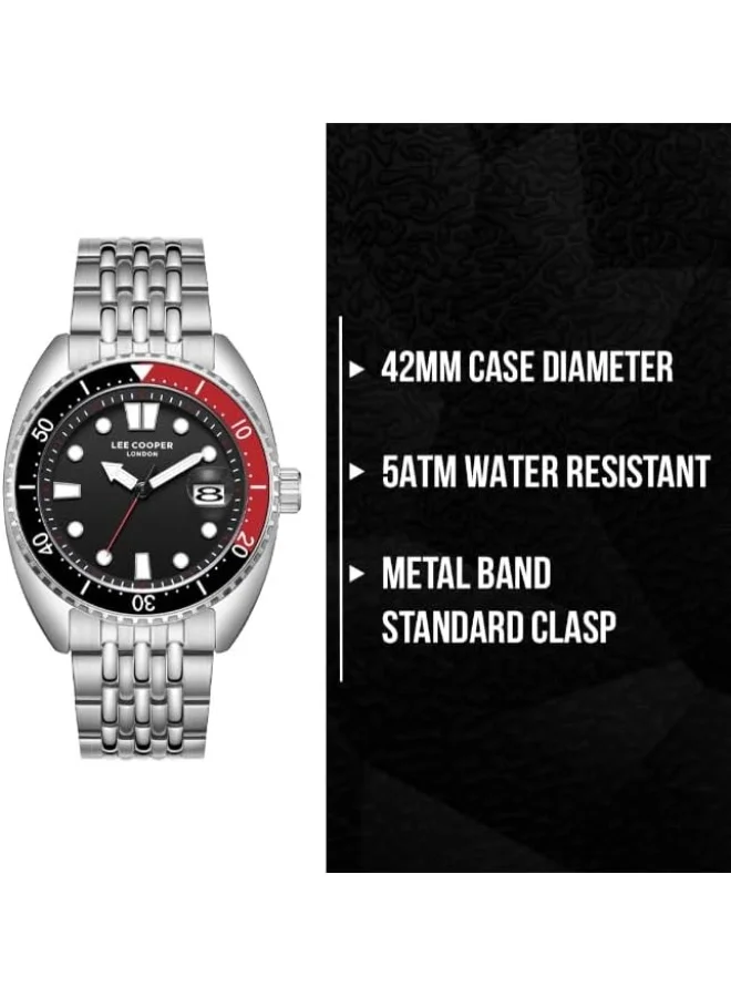 Lee Cooper LEE COOPER Men's VX42E11 Movement Watch, Date Display and Metal Strap - LC07997.350, Black
