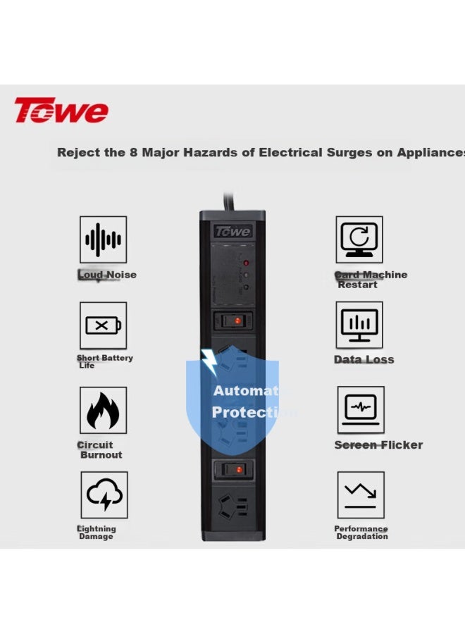 Towe Pdu Surge Protector Power Strip With Overload Protection 3 Outlets Individual Control + 4-in-1 Lightning Protection - Image 2