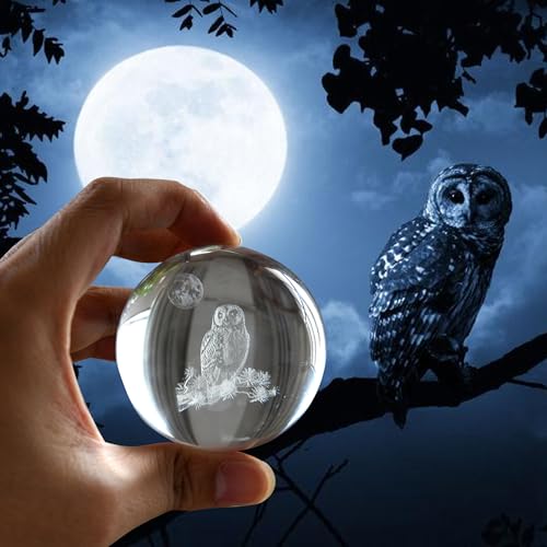 QIANCHANG 3D Owl Crystal Ball with Stand, Night Owl Figurines Glass Globe Home Decor Gifts for Women Mom(60mm) - Image 3
