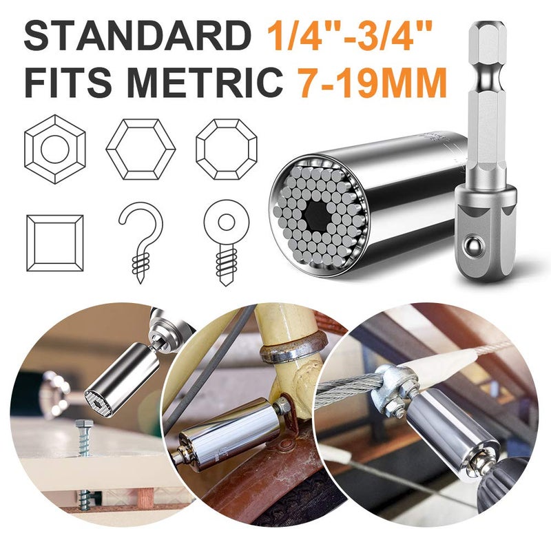 HANPURE Super Universal Socket Tools Gifts for Men - Christmas Stocking Stuffers for Men Grip Socket Set with Power Drill Adapter Cool Stuff Ideas Gadgets for Men Birthday Gifts for Dad Women Husband (7-19mm) - Image 2